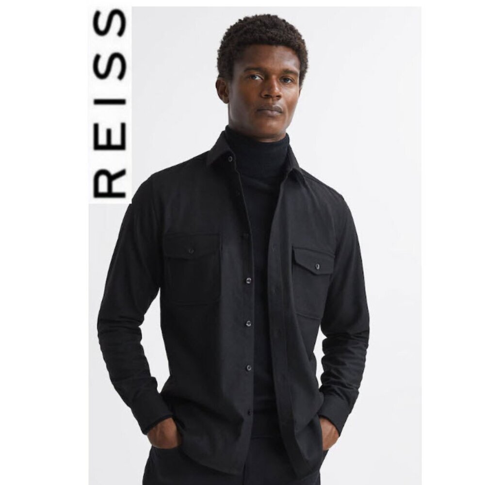 Reiss Boscelli Black Heavy Cotton Over shirt Button-Up Workwear Minimialist